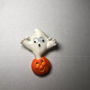 *Hallmark 80s VTG Halloween Ghost Jack O Lantern Brooch Lapel Pin Googly Eyes